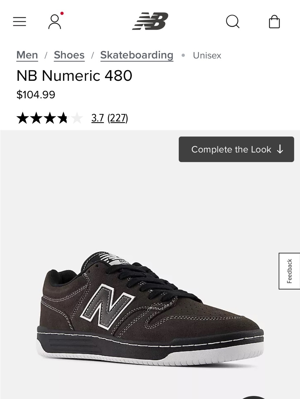 New Balance NIB Numeric 480 Men's Black and White Skate Sneakers
